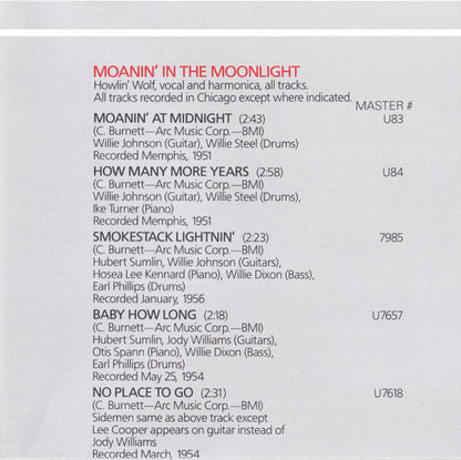 Howlin' Wolf : Howlin' Wolf / Moanin' In The Moonlight (CD, Comp, RE)