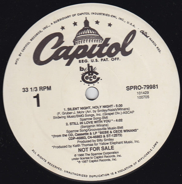 Bebe & Cece Winans : Silent Night, Holy Night (12", Promo)