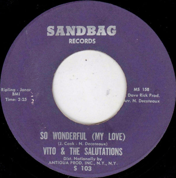 Vito & The Salutations : I'd Best Be Going (7", Single)
