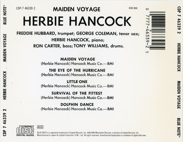 Herbie Hancock : Maiden Voyage (CD, Album, RE, EMI)