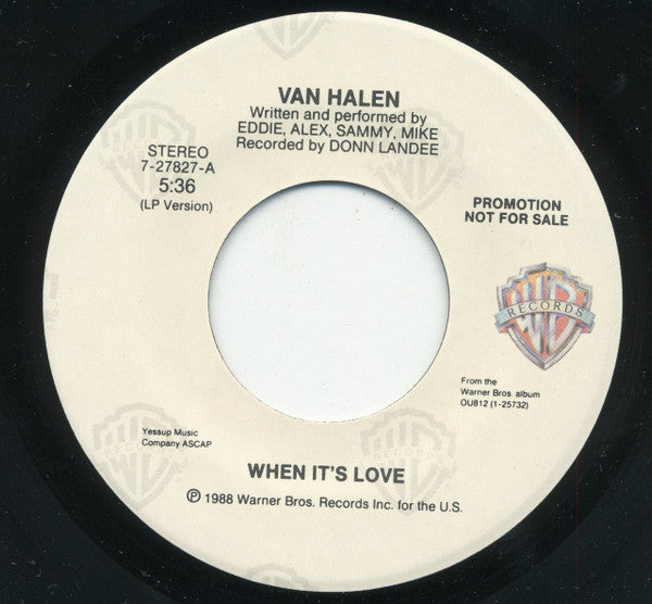 Van Halen : When It's Love (7", Single, Promo)