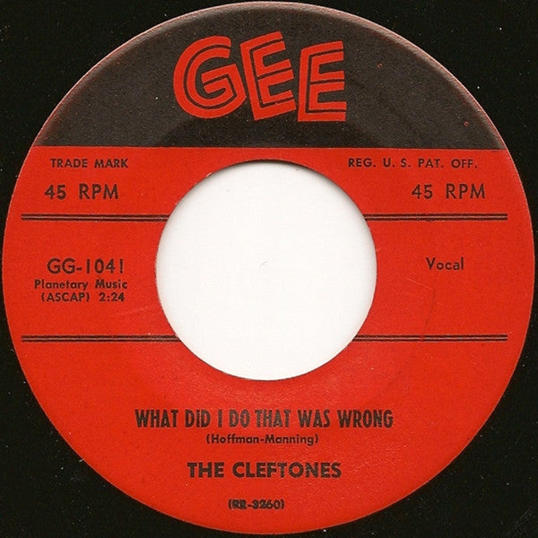 The Cleftones : Hey Babe / What Did I Do That Was Wrong (7", Single)