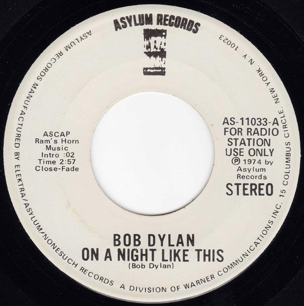 Bob Dylan : On A Night Like This (7", Mono, Promo)