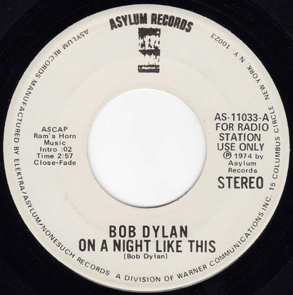 Bob Dylan : On A Night Like This (7", Mono, Promo)