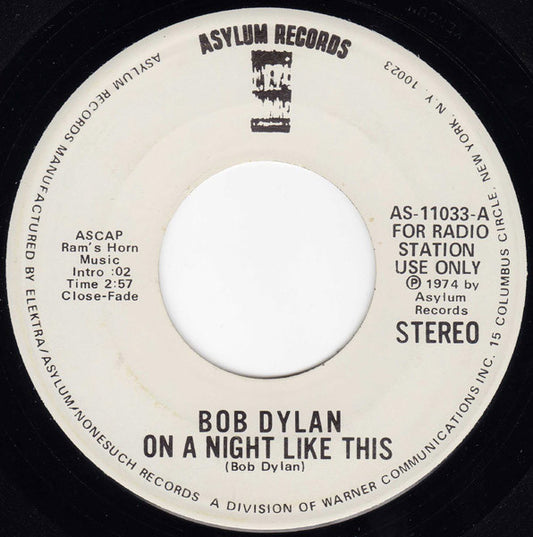 Bob Dylan : On A Night Like This (7", Mono, Promo)