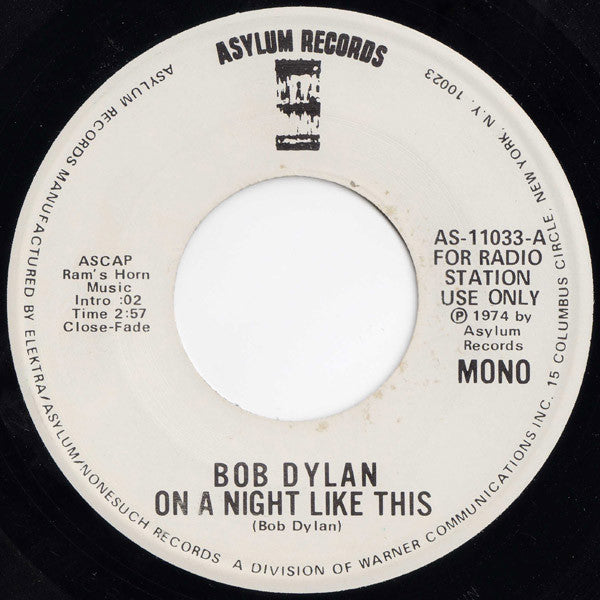 Bob Dylan : On A Night Like This (7", Mono, Promo)