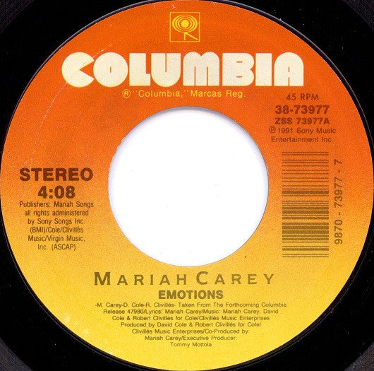 Mariah Carey : Emotions (7", Single, Styrene, Car)