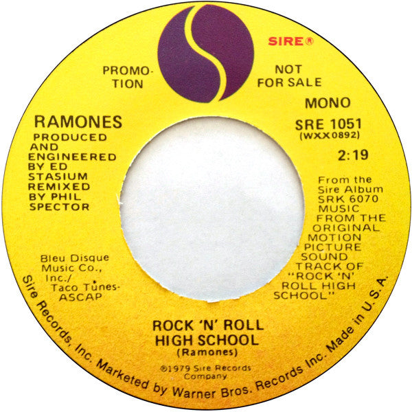Ramones : Rock 'N' Roll High School (7", Single, Mono, Promo, L.A)