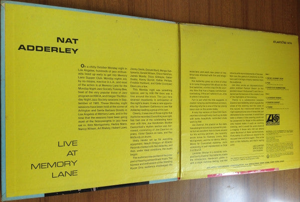 Nat Adderley : Live At Memory Lane (LP, Album, Gat)
