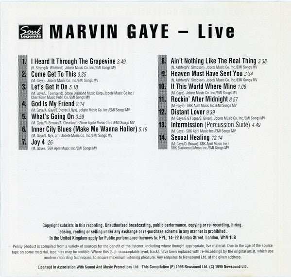 Marvin Gaye : Live (CD, Album, RE)
