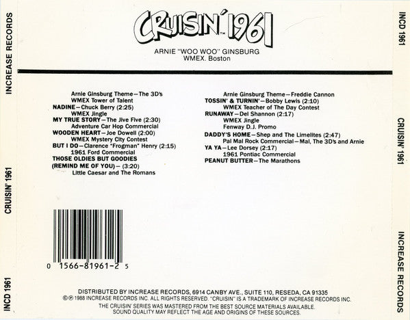Various : Cruisin' 1961 - Arnie "Woo Woo" Ginsburg - WMEX, Boston (CD, Comp, Mixed)