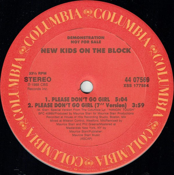 New Kids On The Block : Please Don't Go Girl (12", Single, Promo)
