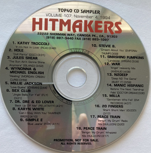 Various : Hitmakers Top 40 CD Sampler Volume 107 November 4, 1994 (CD, Promo, Smplr)