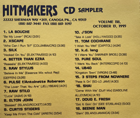 Various : Hitmakers Top 40 CD Sampler Volume 118 October 13, 1995 (CD, Promo, Smplr)