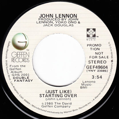John Lennon : (Just Like) Starting Over (7", Single, Promo, Los)