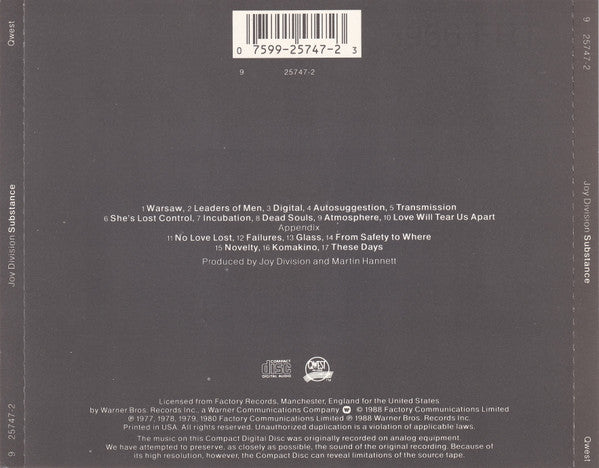 Joy Division : Substance (CD, Comp, RE, RP, WEA)