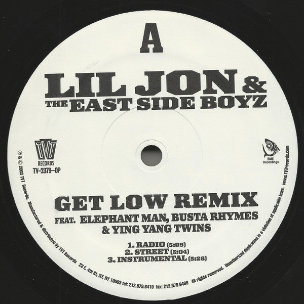 Lil' Jon & The East Side Boyz : Get Low (Remix) / Get Low (Merengue Mix) (12", Promo)