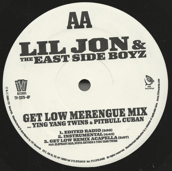Lil' Jon & The East Side Boyz : Get Low (Remix) / Get Low (Merengue Mix) (12", Promo)