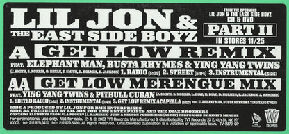 Lil' Jon & The East Side Boyz : Get Low (Remix) / Get Low (Merengue Mix) (12", Promo)