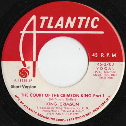 King Crimson : The Court Of The Crimson King-Part 1 (7", Single, Promo, SP )