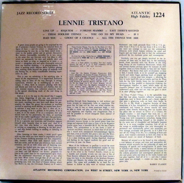 Lennie Tristano : Lennie Tristano (LP, Album)