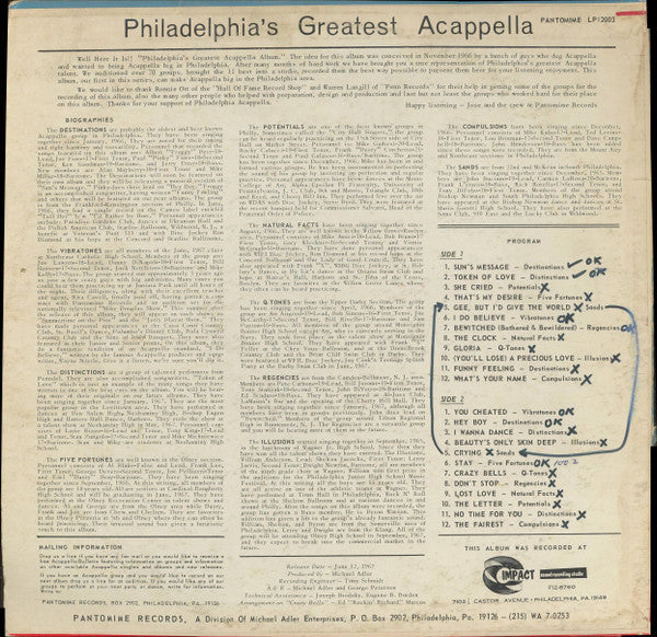Various : Philadelphia's Greatest Acappella (LP, Comp, Mono, Gol)