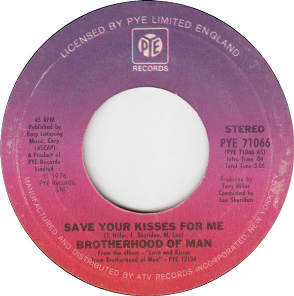 Brotherhood Of Man : Save Your Kisses For Me (7", Single, Styrene, Ter)