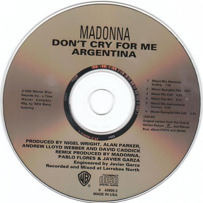 Madonna : Don't Cry For Me Argentina (CD, Maxi, Oly)
