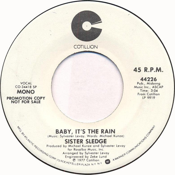 Sister Sledge : Baby, It's The Rain (7", Single, Mono, Promo)
