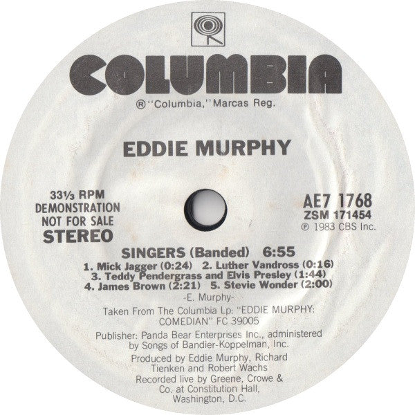 Eddie Murphy : Singers / The Barbecue (7", Promo, Styrene)