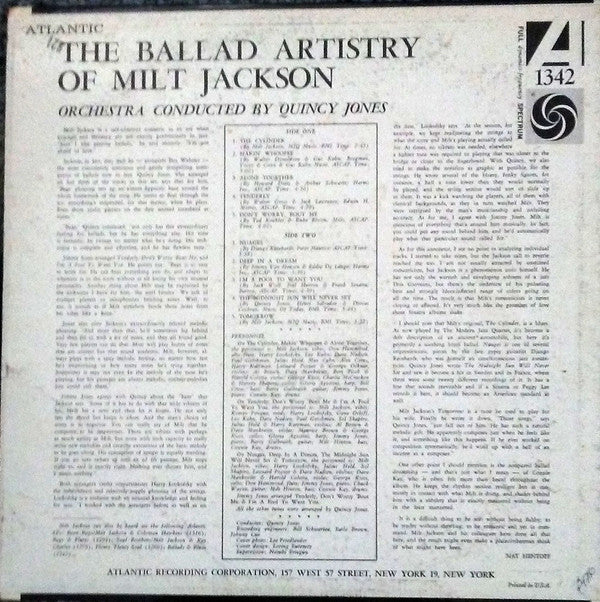 Milt Jackson : The Ballad Artistry Of Milt Jackson (LP, Album, Mono)