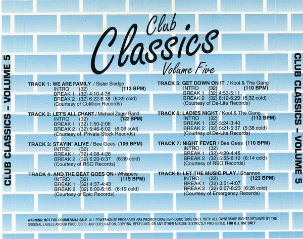 Various : Club Classics Volume 5 (CD, Comp, Promo)