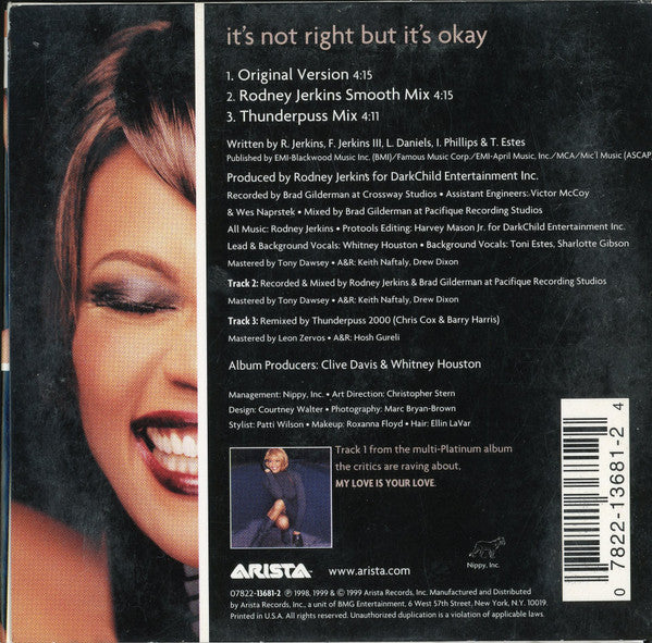 Whitney Houston : It's Not Right But It's Okay (CD, Single)