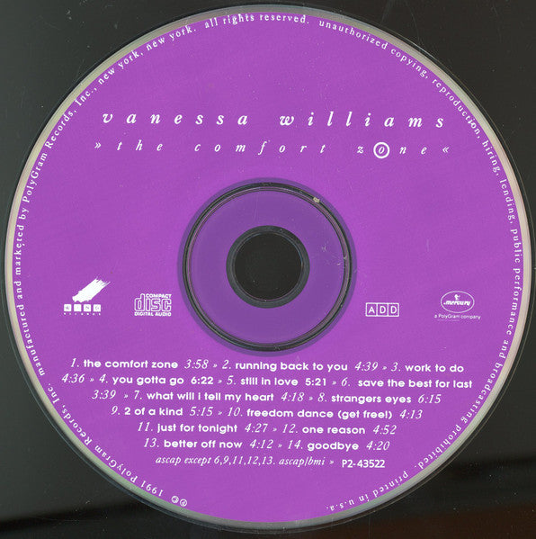 Vanessa Williams : The Comfort Zone (CD, Album, Club, CRC)