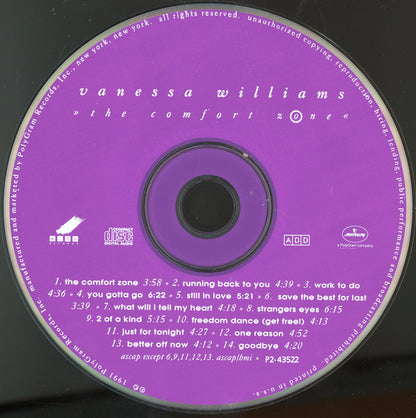 Vanessa Williams : The Comfort Zone (CD, Album, Club, CRC)