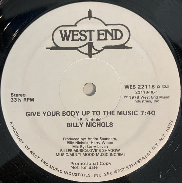 Billy Nichols : Give Your Body Up To The Music (12", Promo)