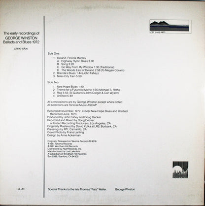 George Winston : Ballads And Blues 1972 (LP, Album, RE)