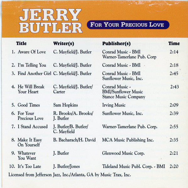 Jerry Butler : For Your Precious Love (CD, Comp)