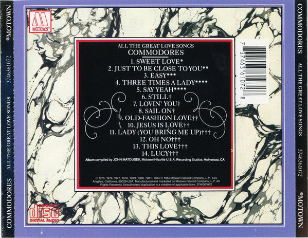 Commodores : All The Great Love Songs (CD, Album, Comp)