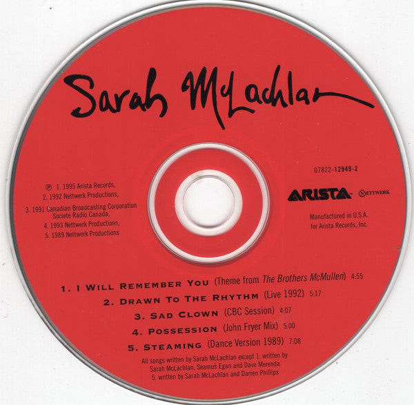 Sarah McLachlan : I Will Remember You (CD, Maxi, Son)