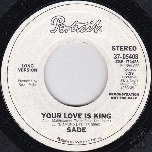 Sade : Your Love Is King (7", Single, Promo, Styrene)