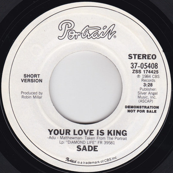 Sade : Your Love Is King (7", Single, Promo, Styrene)