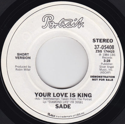Sade : Your Love Is King (7", Single, Promo, Styrene)