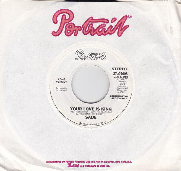 Sade : Your Love Is King (7", Single, Promo, Styrene)