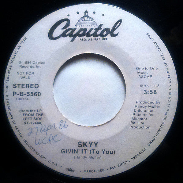 Skyy : Givin' It (To You) (7", Promo, Styrene)