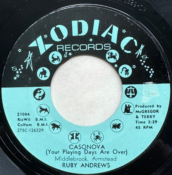 Ruby Andrews : Casonova (Your Playing Days Are Over) (7", Single, Styrene, Pit)