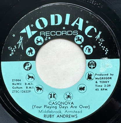 Ruby Andrews : Casonova (Your Playing Days Are Over) (7", Single, Styrene, Pit)