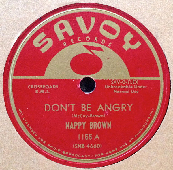 Nappy Brown : Don't Be Angry / It's Really You (10", Single)