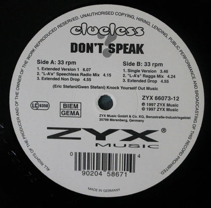 Clueless : Don't Speak (12")