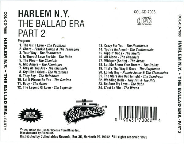 Various : Harlem N.Y. - The Ballad Era - Part 2 (CD, Comp)